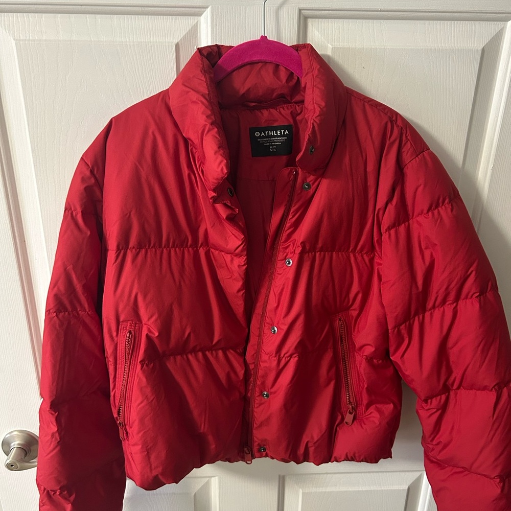Athleta Red Puffer Cropped Jacket - image 5